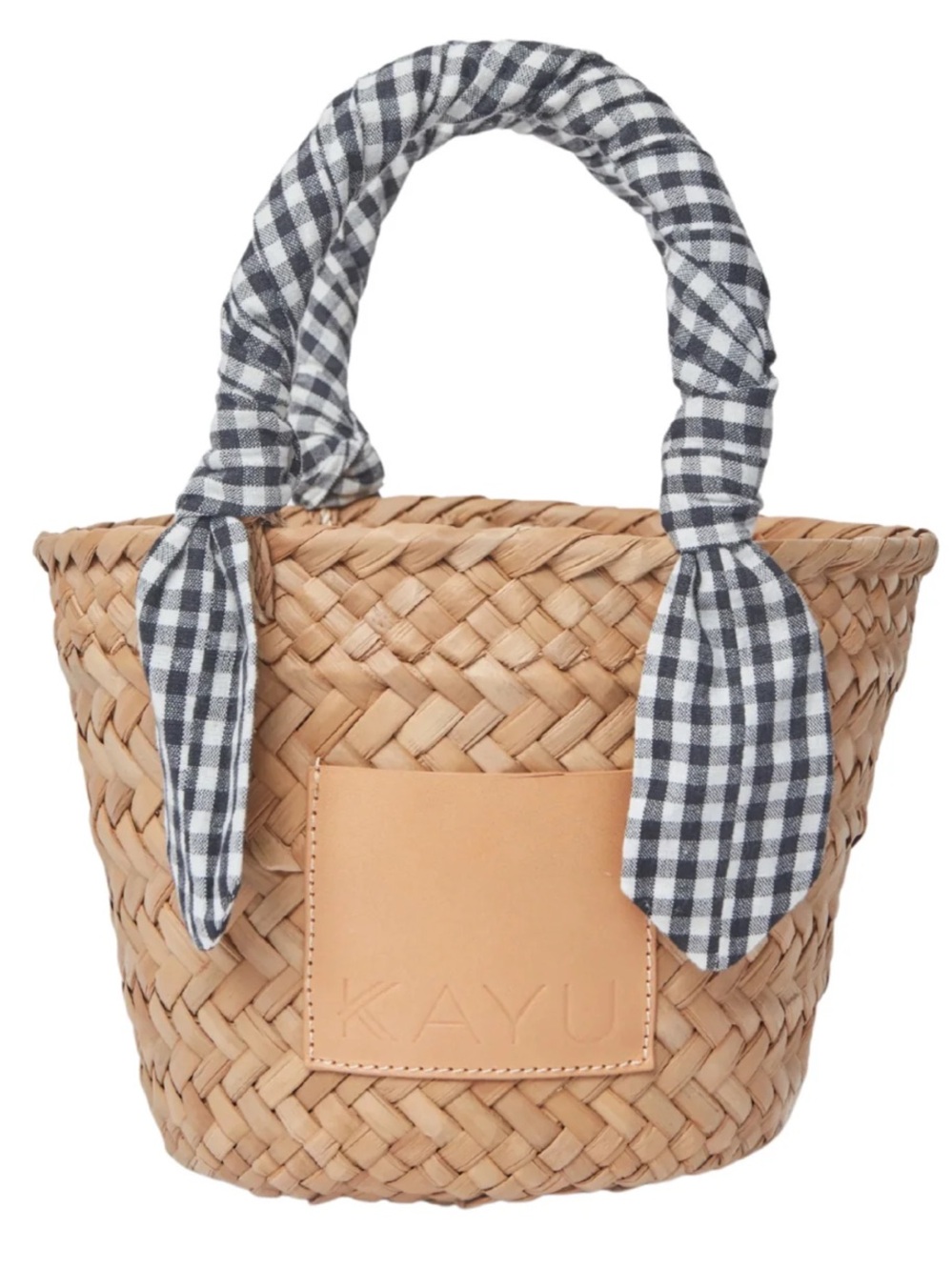 New Kayu Mini Marlow Gingham Scarf 100% Straw Tote Bag